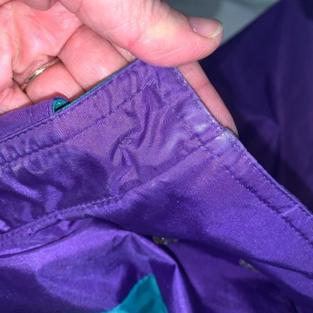 J. Gallery Purple and Teal long double breasted trench coat vintage 80’s size 12